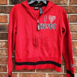 2005 I Love AC/DC Band Hooded Sweatshirt Full Zip Boys Girls Size L 11/13 Red